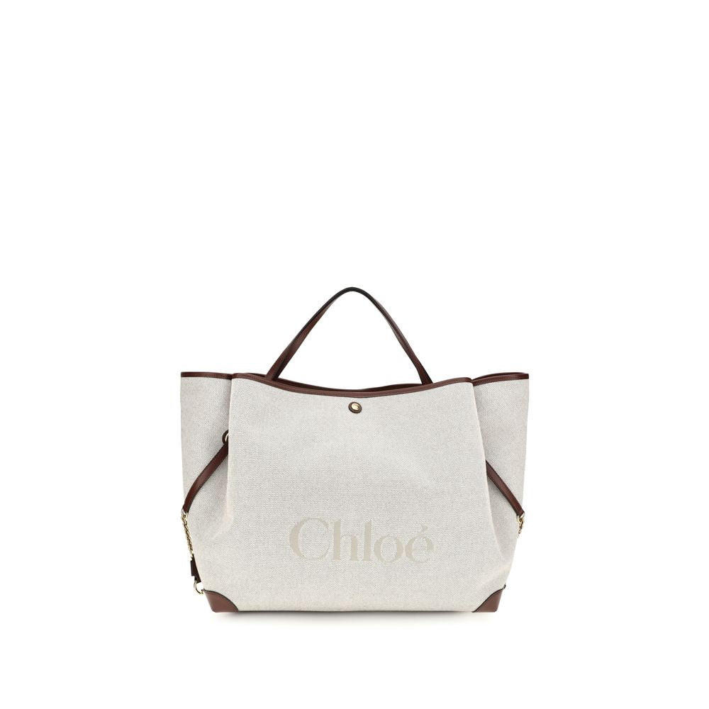 Chloé Cotton Jacquard Logo Tote Bag — Beige