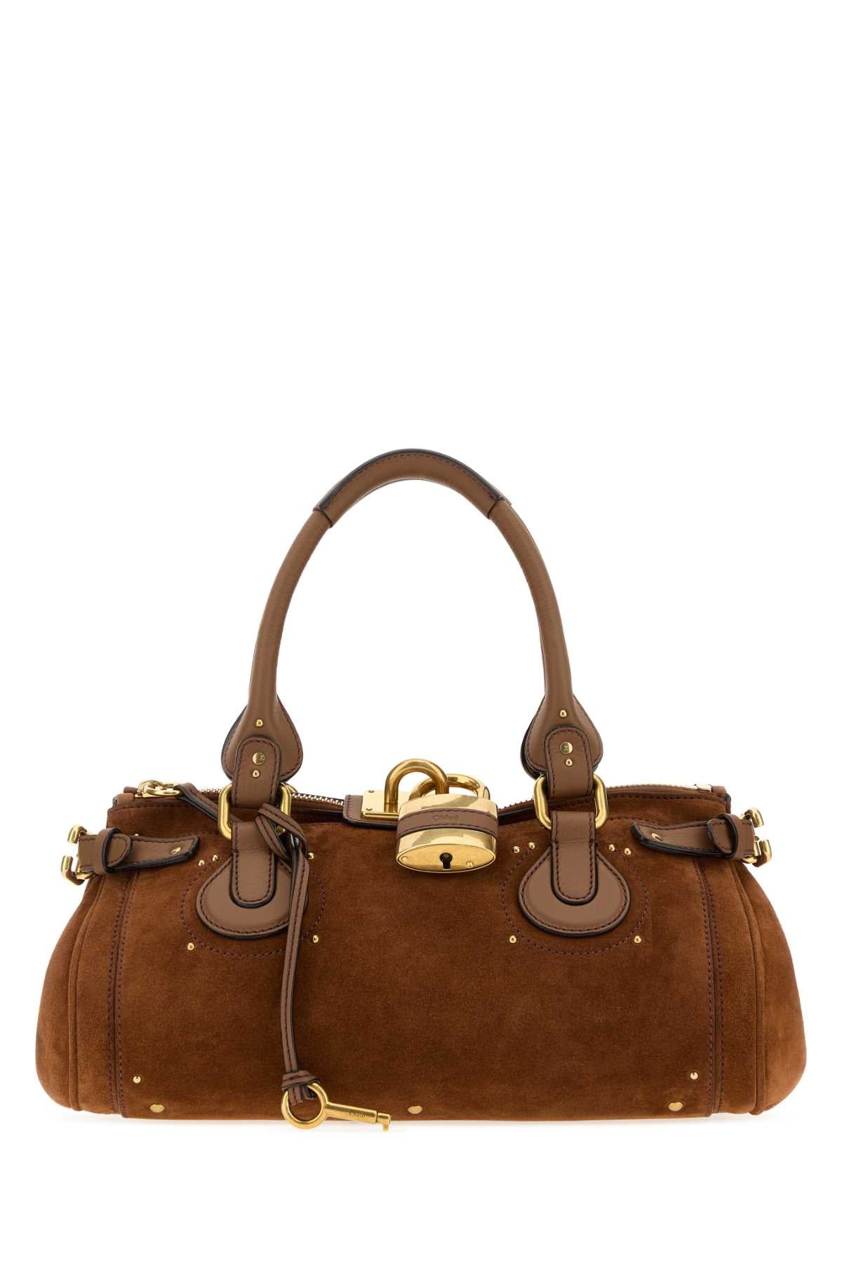 Chloé Suede with Antiqued Gold Hardware Top Handle Bag — Brown