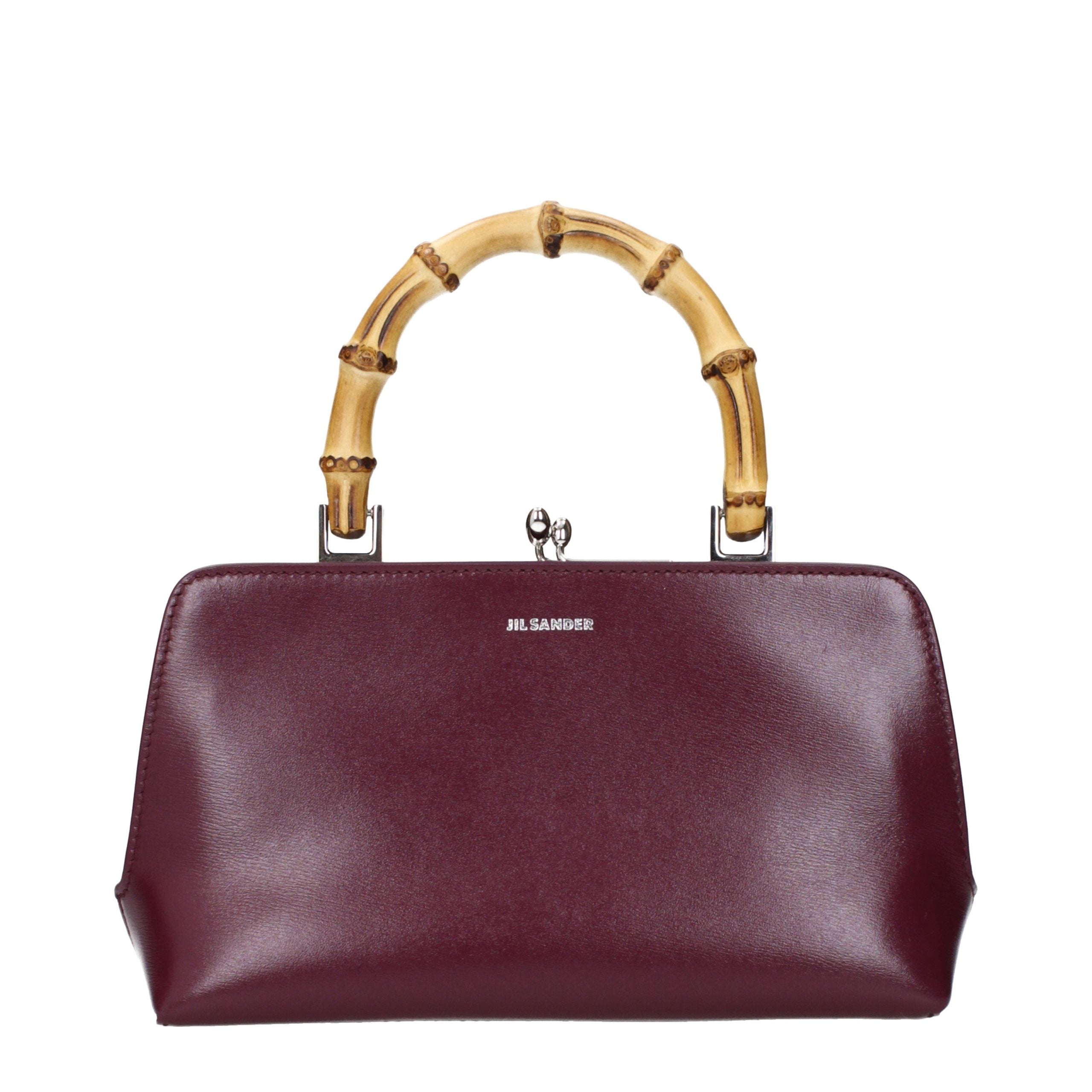 Jil Sander Bamboo-Handle Leather Top Handle Bag — Burgundy