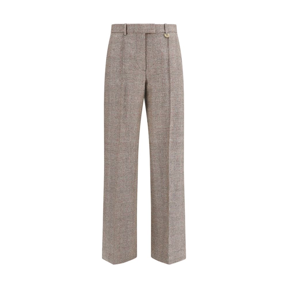 Burberry Checked Wool-Linen Blend Trousers — Beige