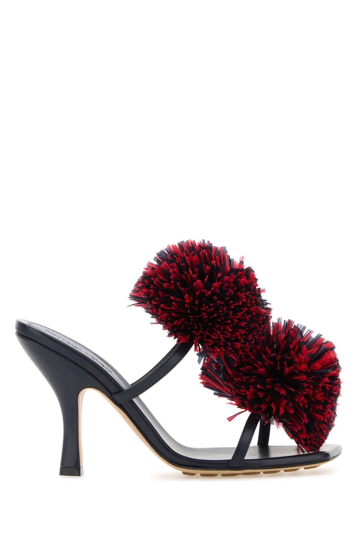 Bottega Veneta Pompom-Embellished Leather Sandal — Navy