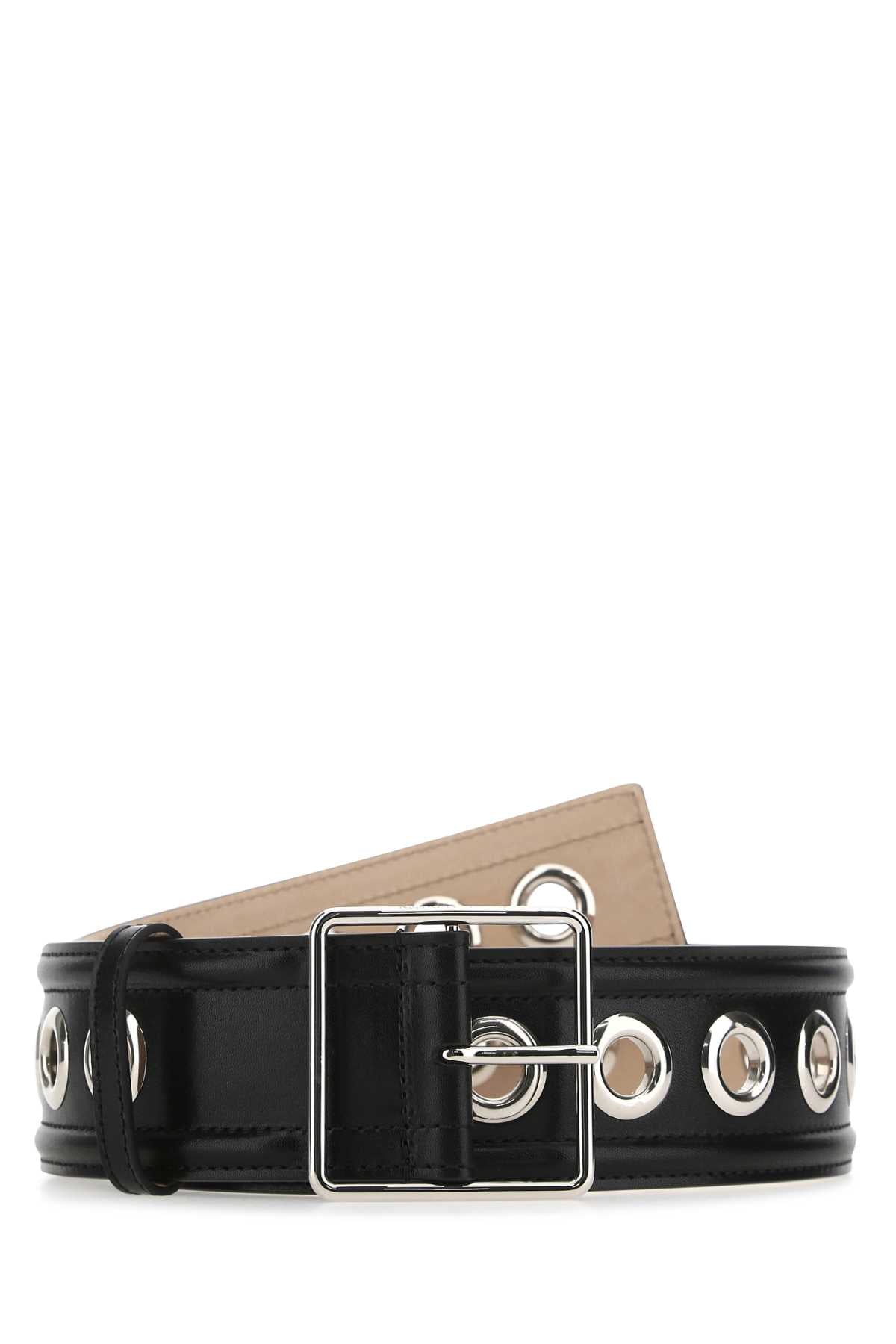 Alexander McQueen Grommet-Embellished Calf Belt — Black