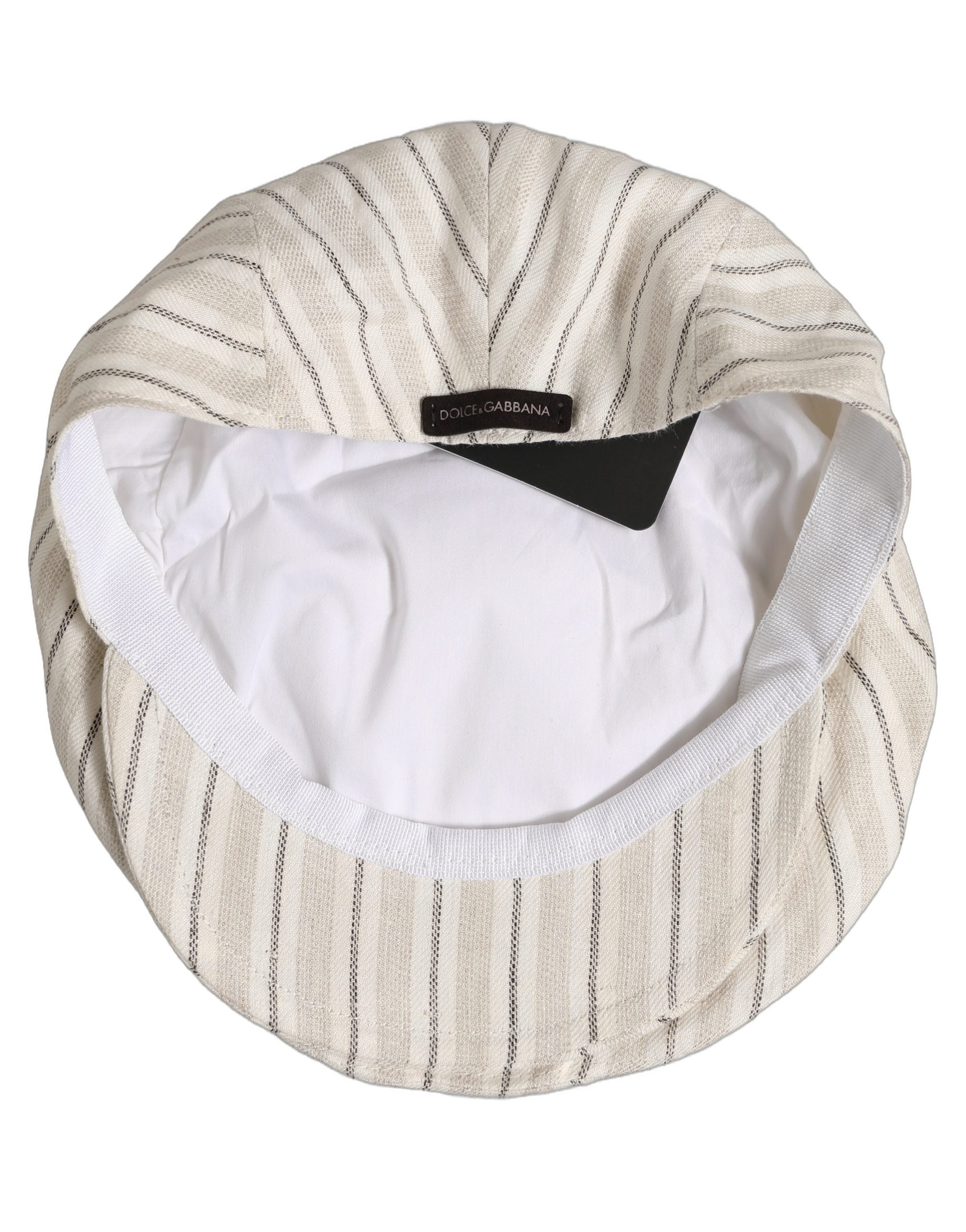 Dolce & Gabbana HAT10046 Striped Linen Flat Cap — Beige