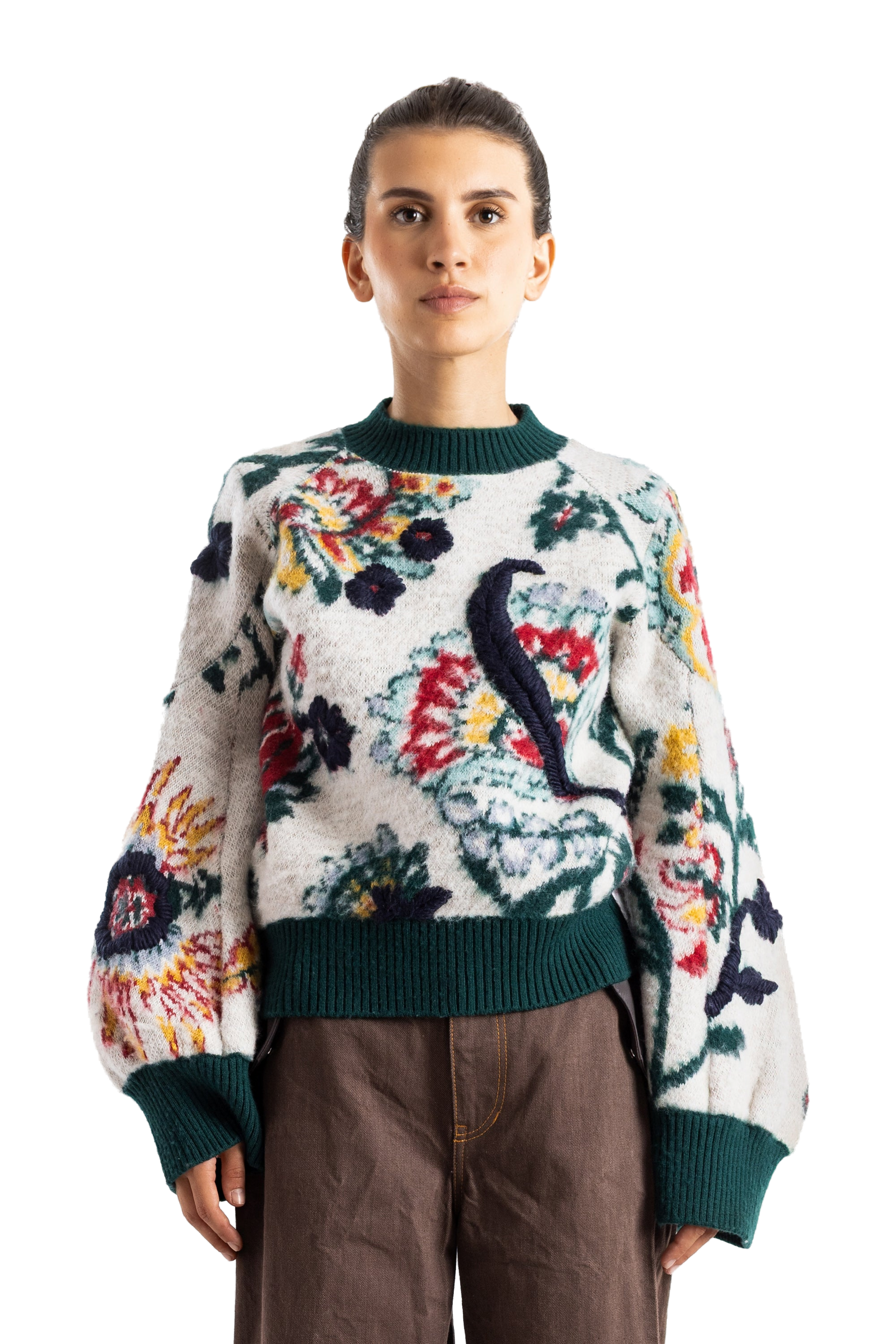 Sacai Floral Jacquard Knit Sweater — Beige