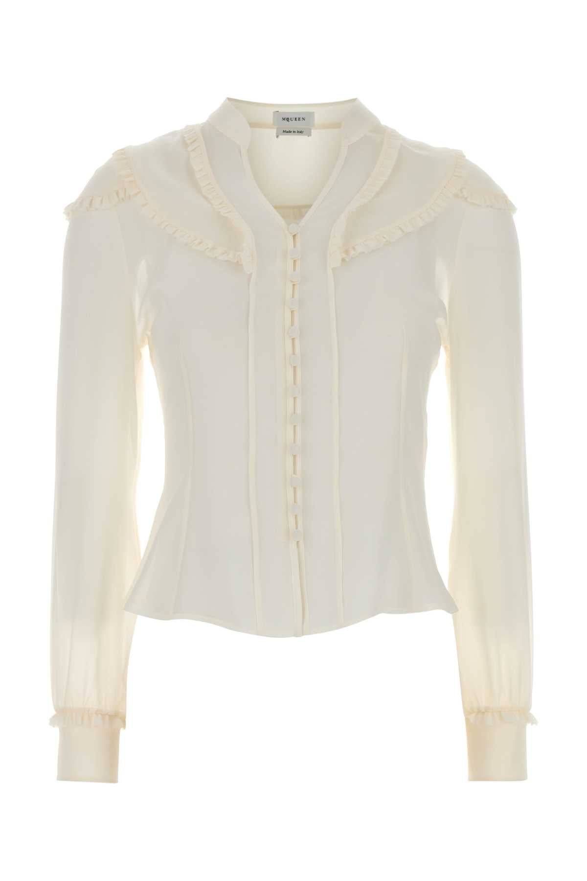 Alexander McQueen Ruffled Peter Pan Collar Silk Shirt — White