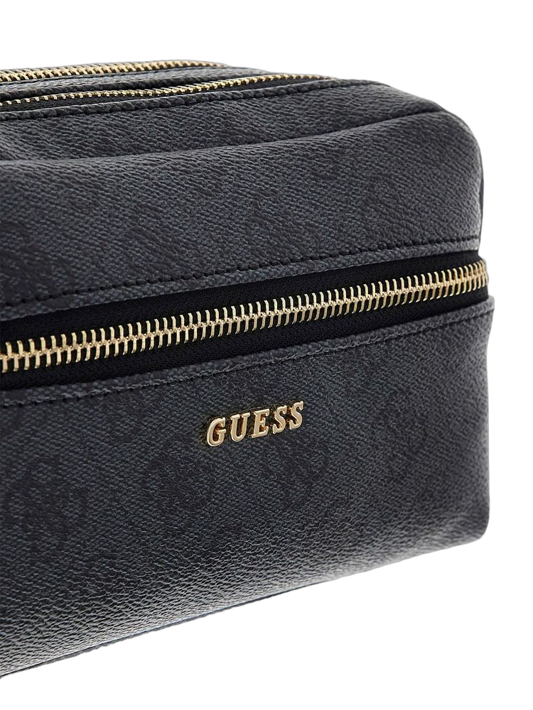 Guess Dual-Zip Polyurethane Cosmetics Pouch — Gray