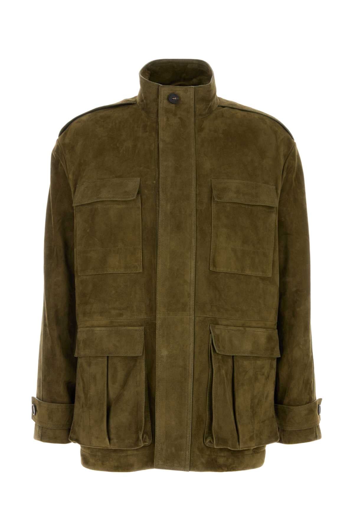 Ferragamo Suede Field Jacket Jacket — Green