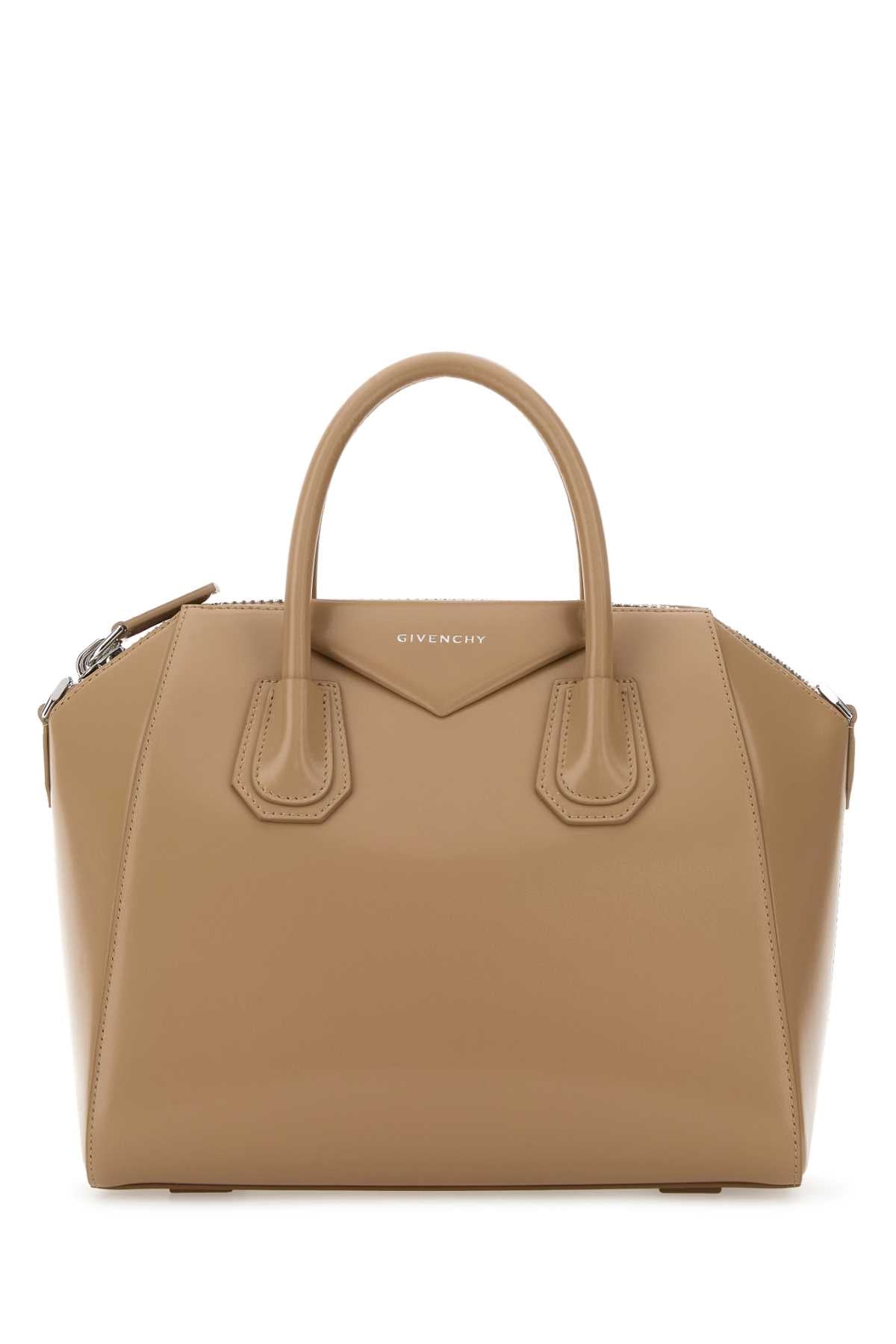 Givenchy Structured Calf Leather Top Handle Bag — Beige