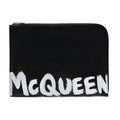 Alexander McQueen Logo-Printed Leather Zip Pouch — Black
