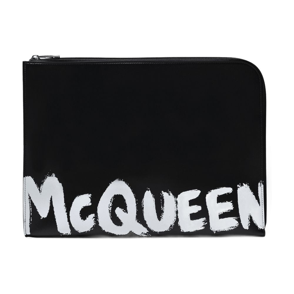 Alexander McQueen Logo-Printed Leather Zip Pouch — Black