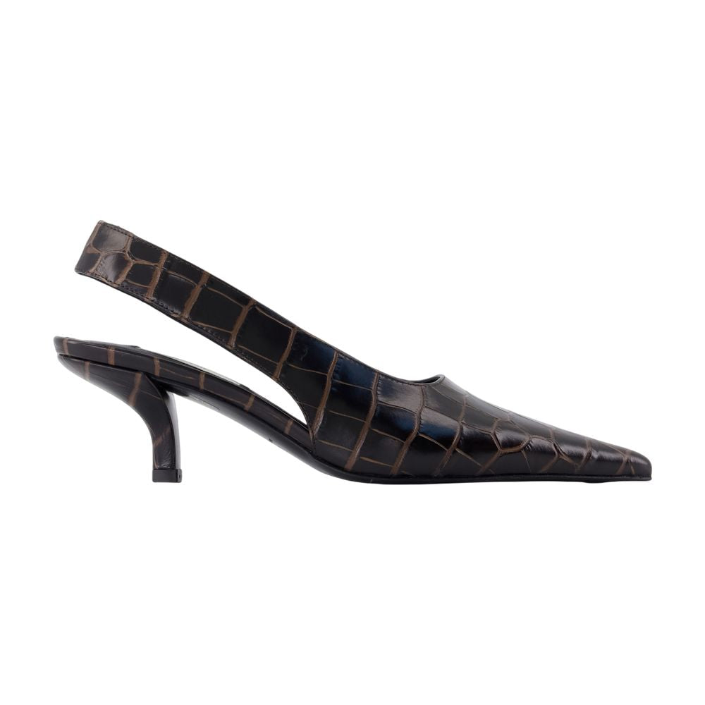 Toteme Crocodile-Embossed Calfskin Heel — Brown
