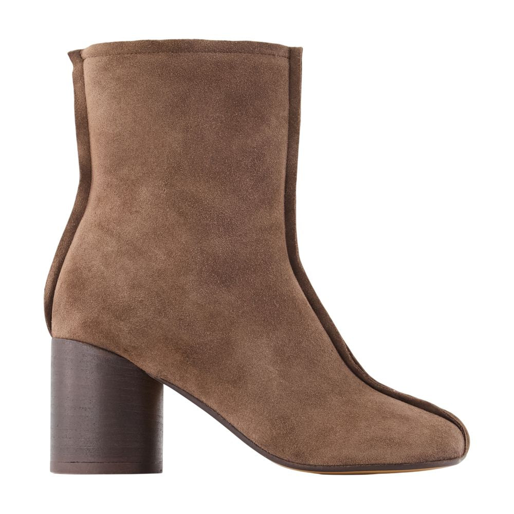 MM6 Maison Margiela Block-Heel Suede Ankle Boot — Brown