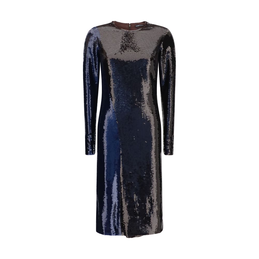 Tom Ford Sequin Two-Tone Cocktail Dress — Blue