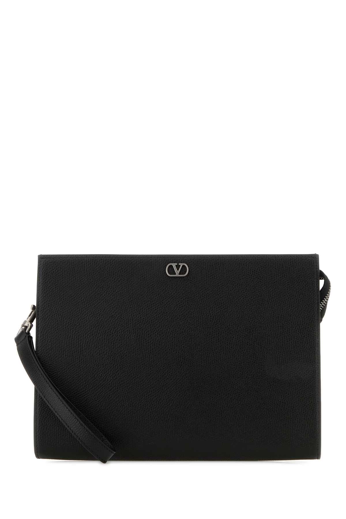 Valentino Garavani Textured Calf Leather Clutch — Black