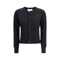 AMI Paris Logo-Embroidered Merino Wool Cardigan — Black