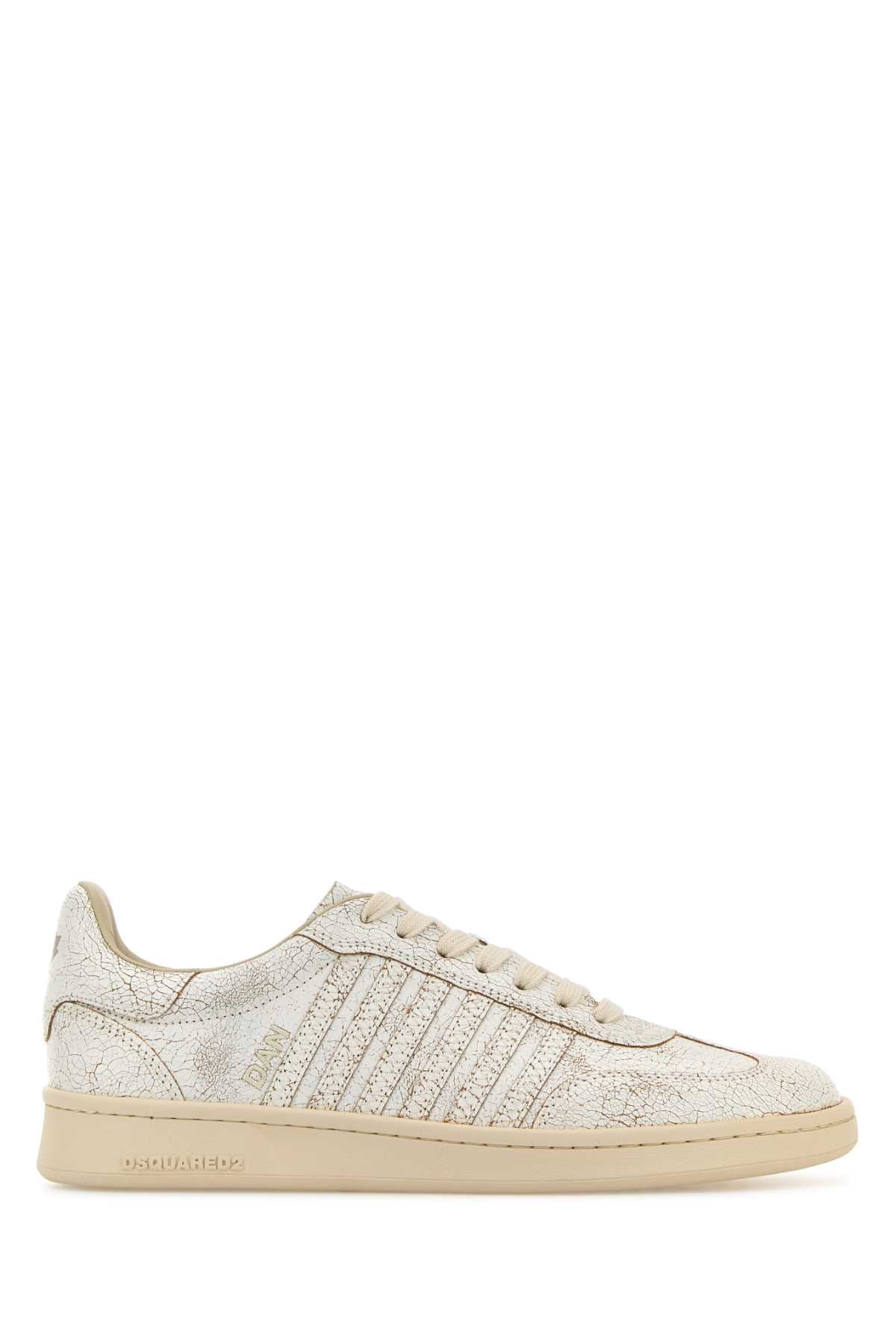 Dsquared2 Crackle Leather Low-Top Sneaker — Beige