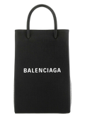 Balenciaga Logo-Embroidered Calf Top Handle Bag — Black