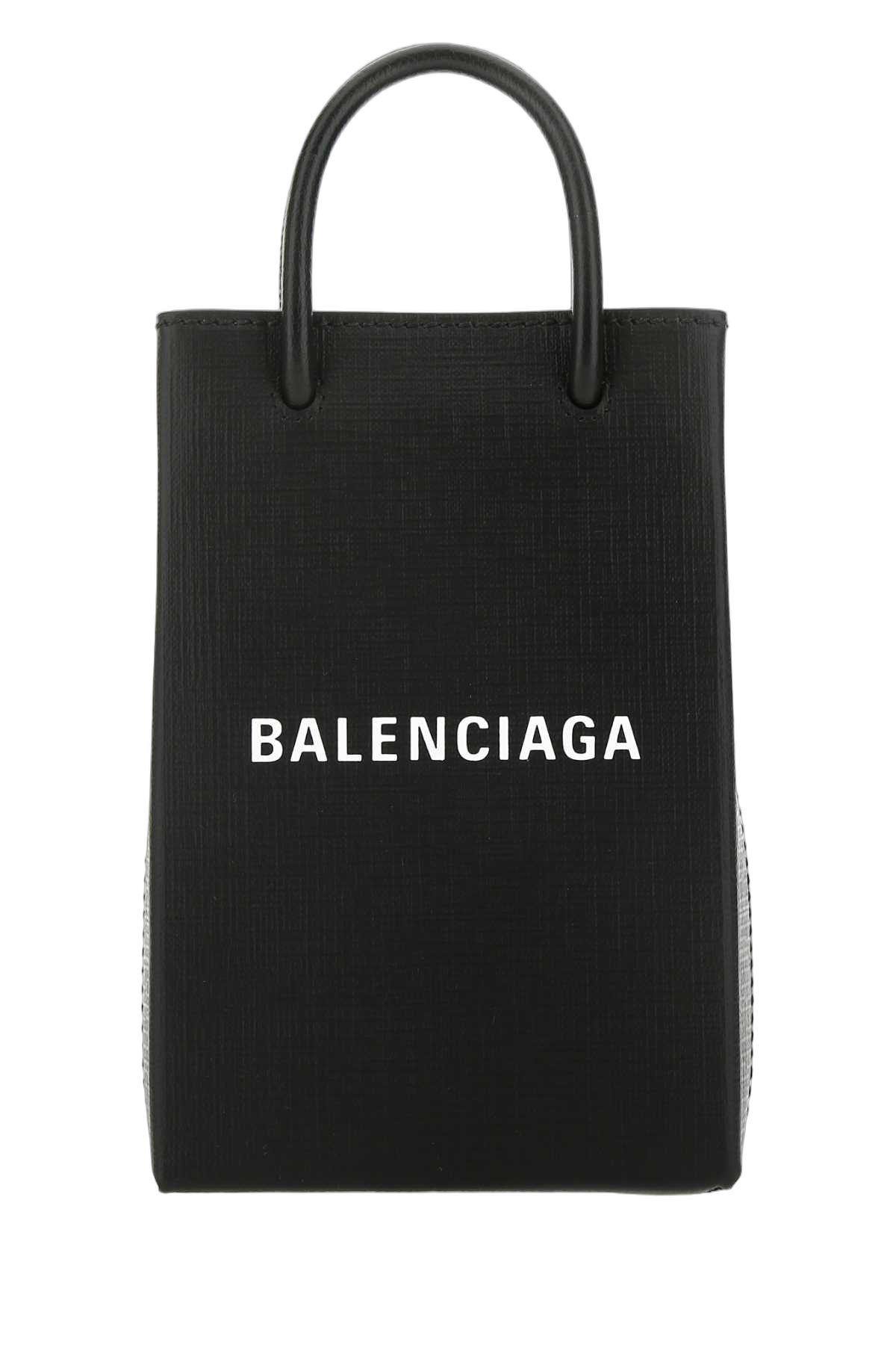 Balenciaga Logo-Embroidered Calf Top Handle Bag — Black