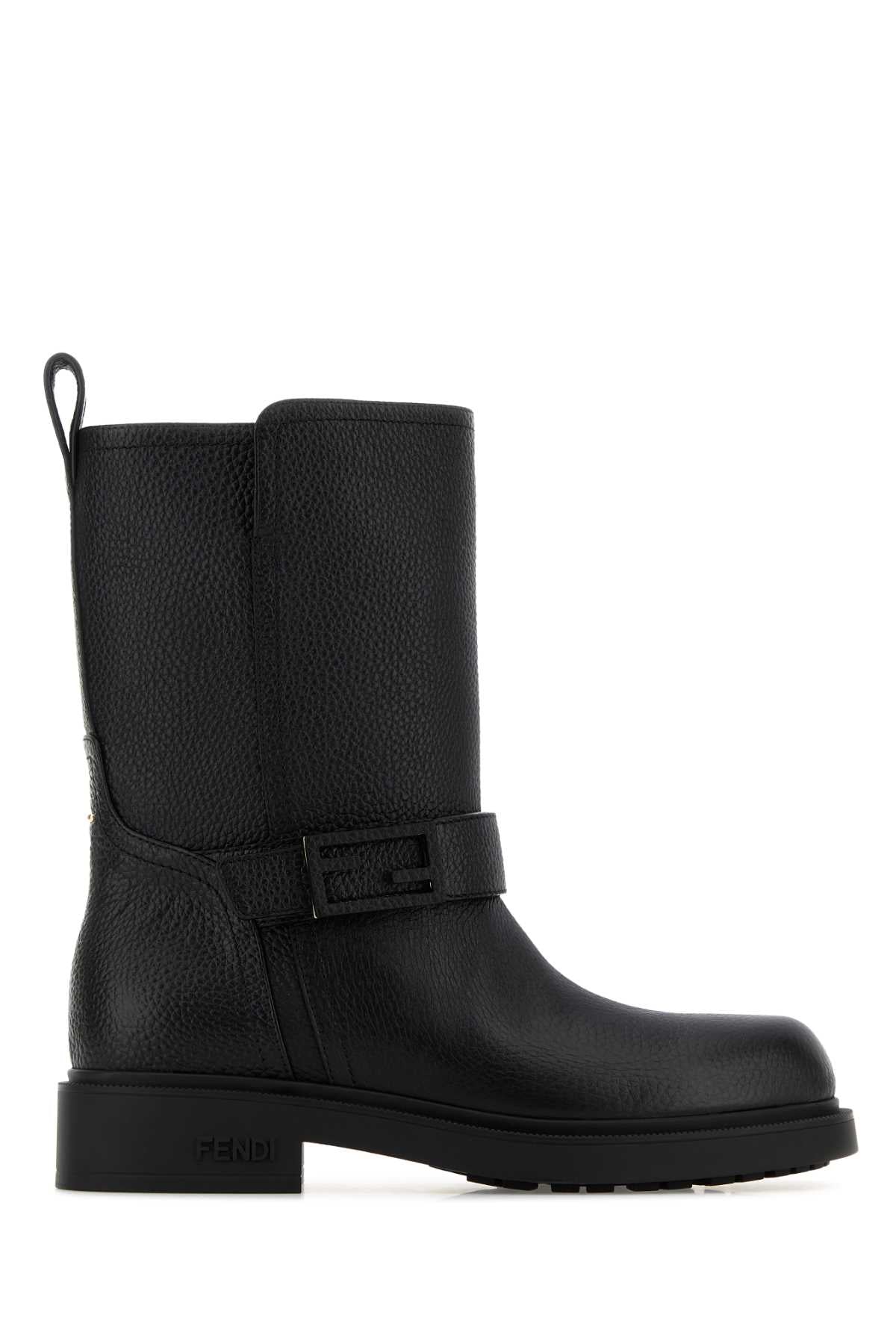 Fendi Textured Calf Leather Boot — Black