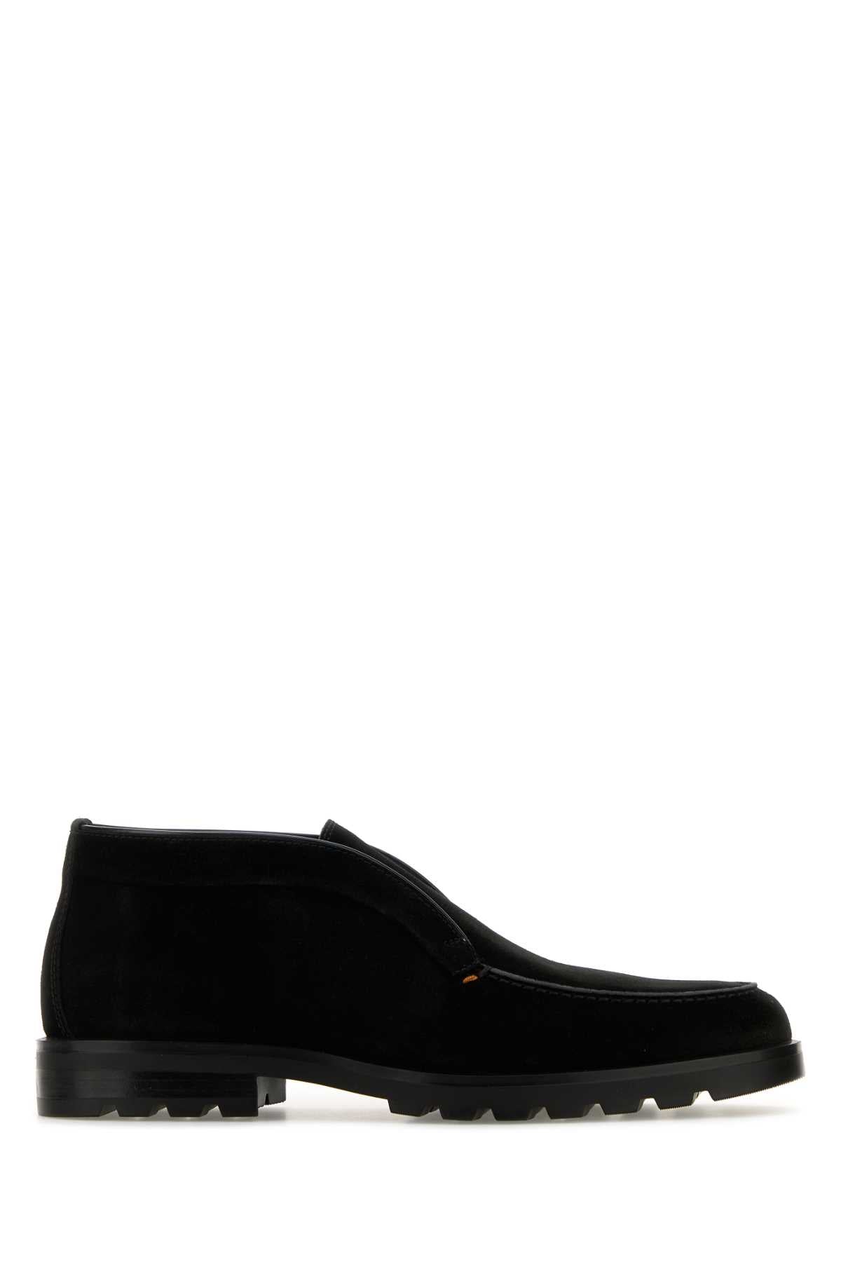Santoni Suede Moccasin Loafer — Black