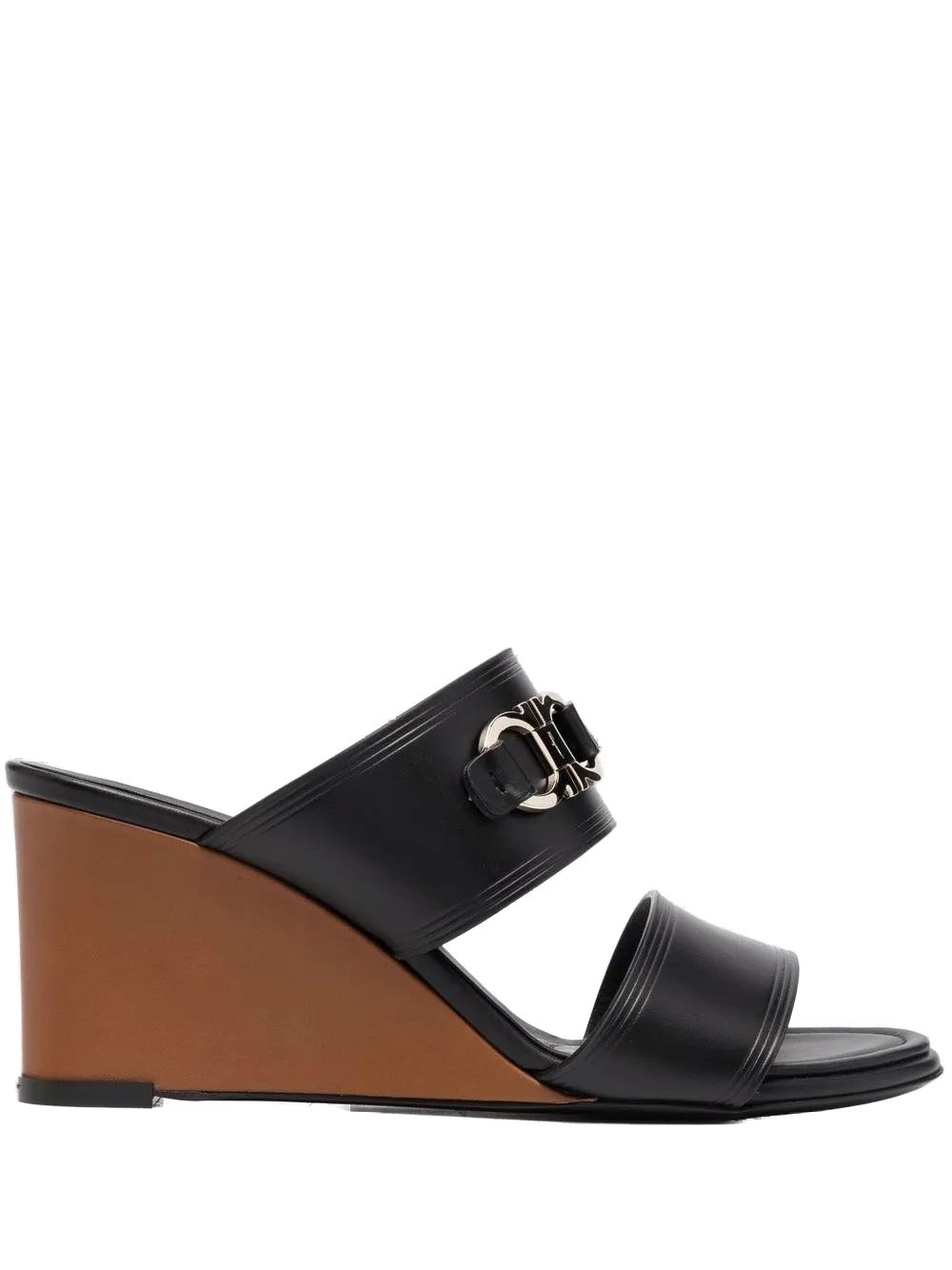 Ferragamo Horsebit-Detail Wedge Sandal — Black