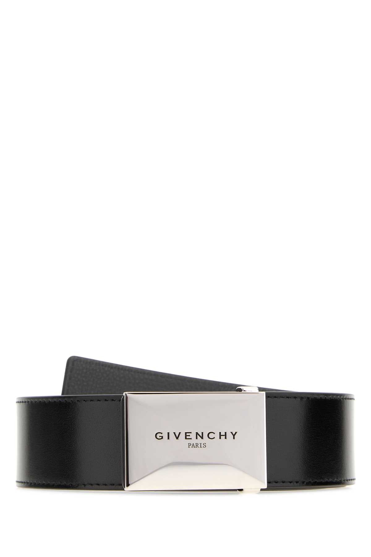 Givenchy Metal-Buckle Leather Belt — Black