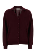 Miu Miu Virgin Wool Button-Front Cardigan — Burgundy