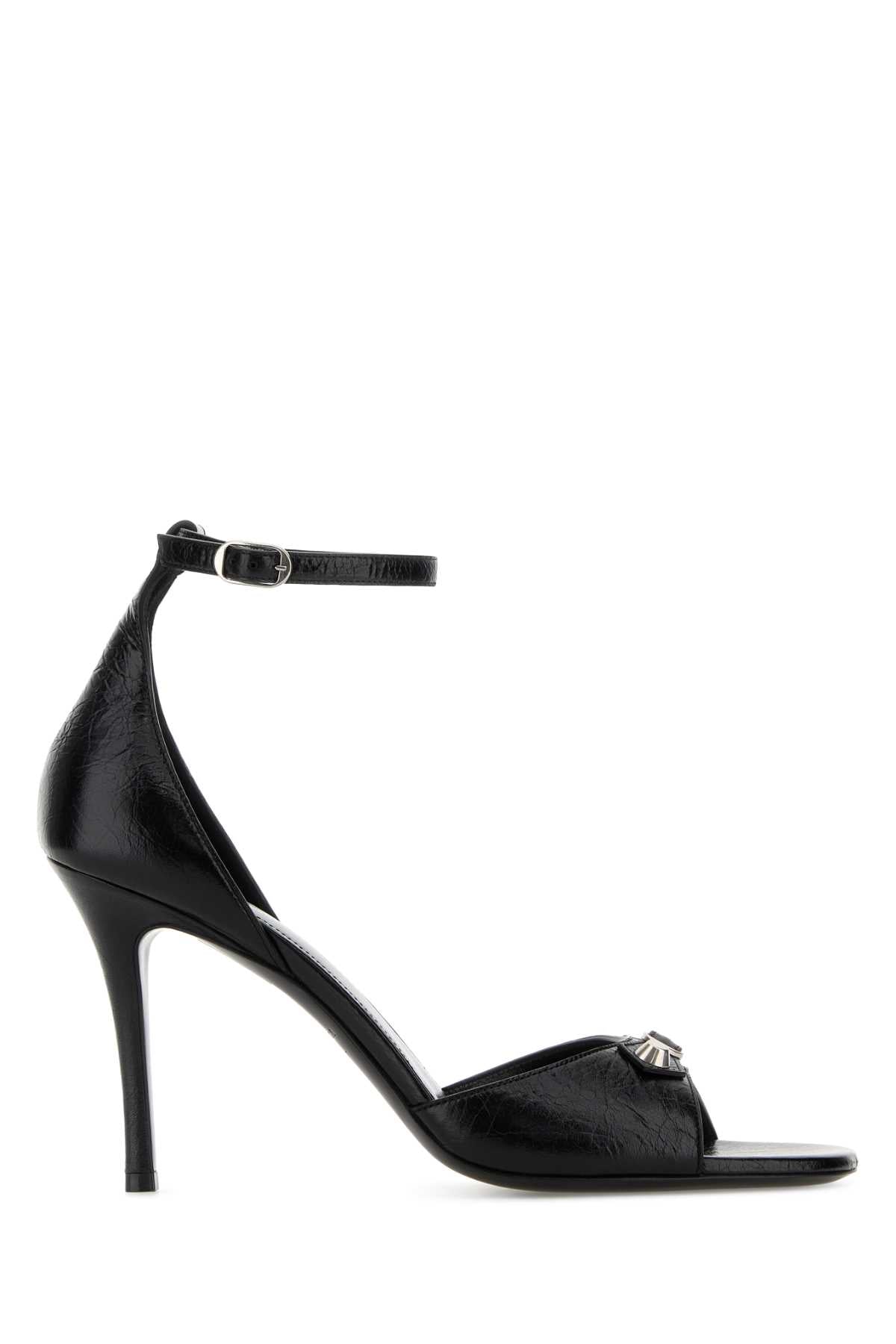 Balenciaga Leather Peep-Toe Sandal — Black