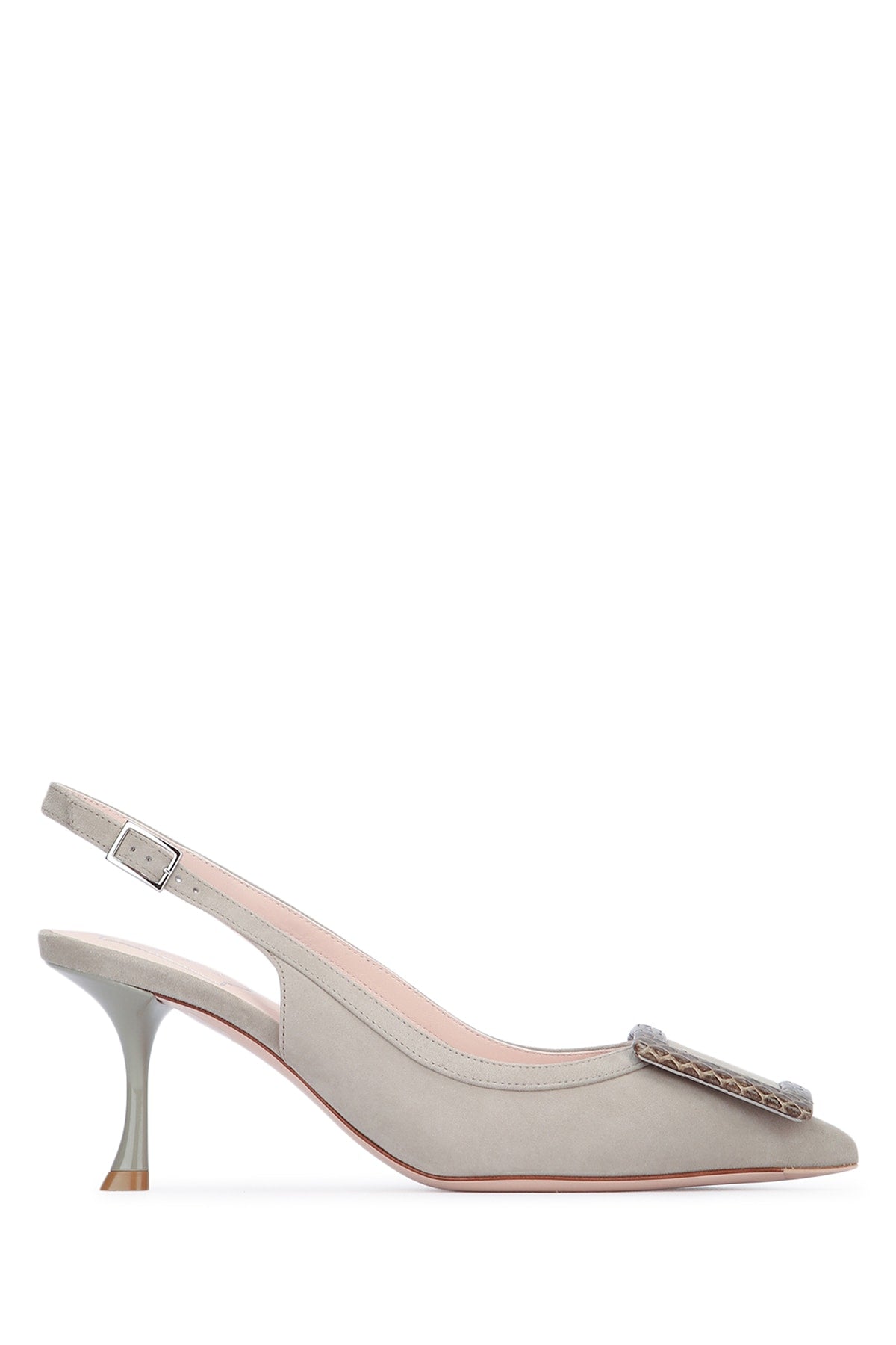 Roger Vivier Pointed Toe with Metal Ornament Slingback Heel — Beige