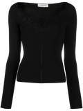 Valentino Lace-Trim Fitted Sweater — Black