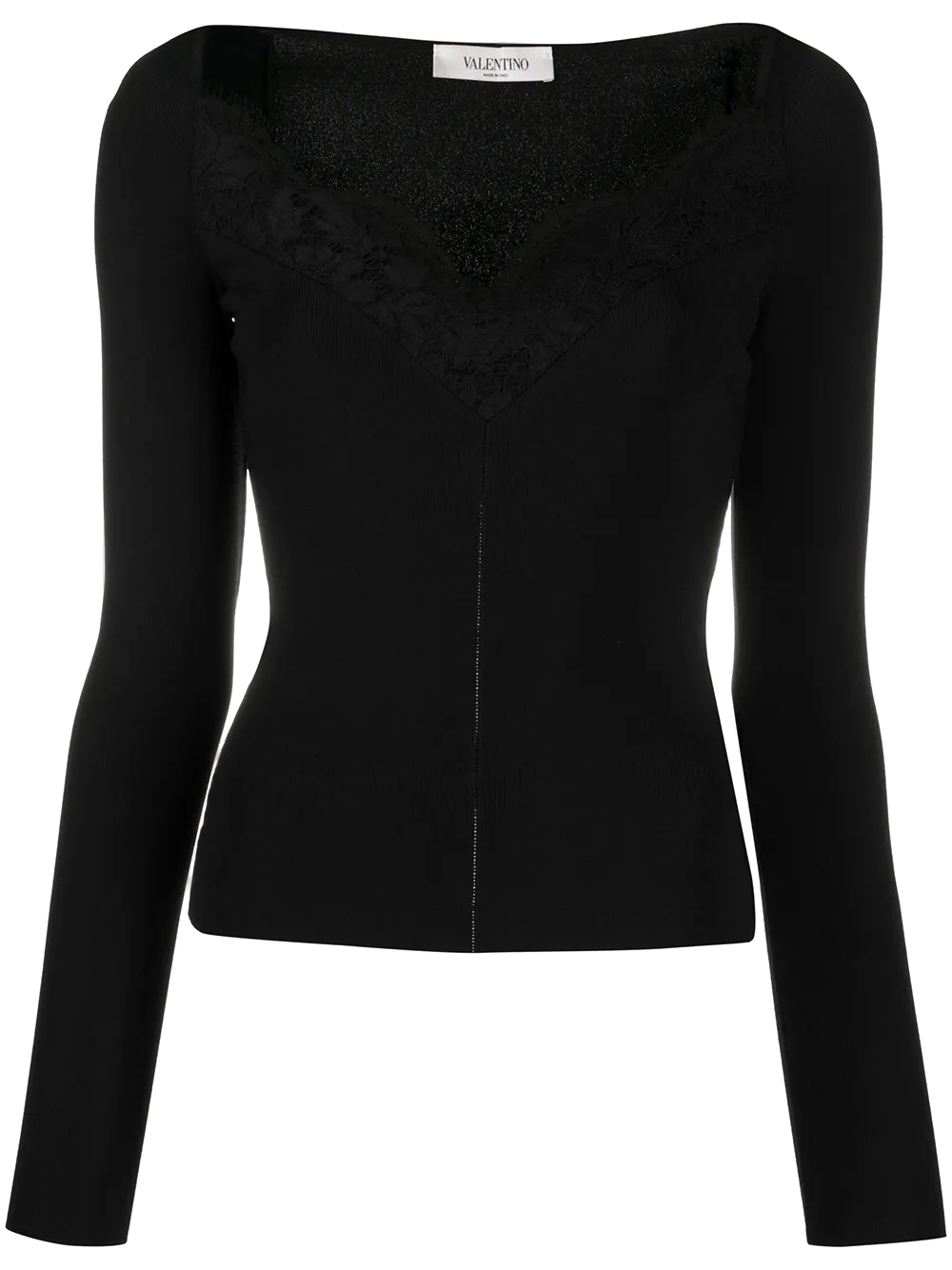 Valentino Lace-Trim Fitted Sweater — Black