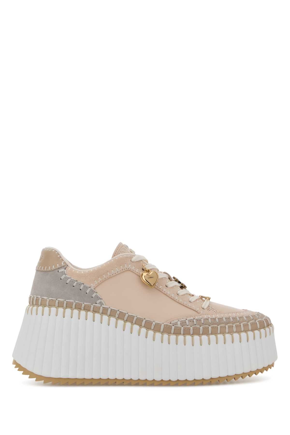 Chloé Pleated Platform Sneaker — Beige