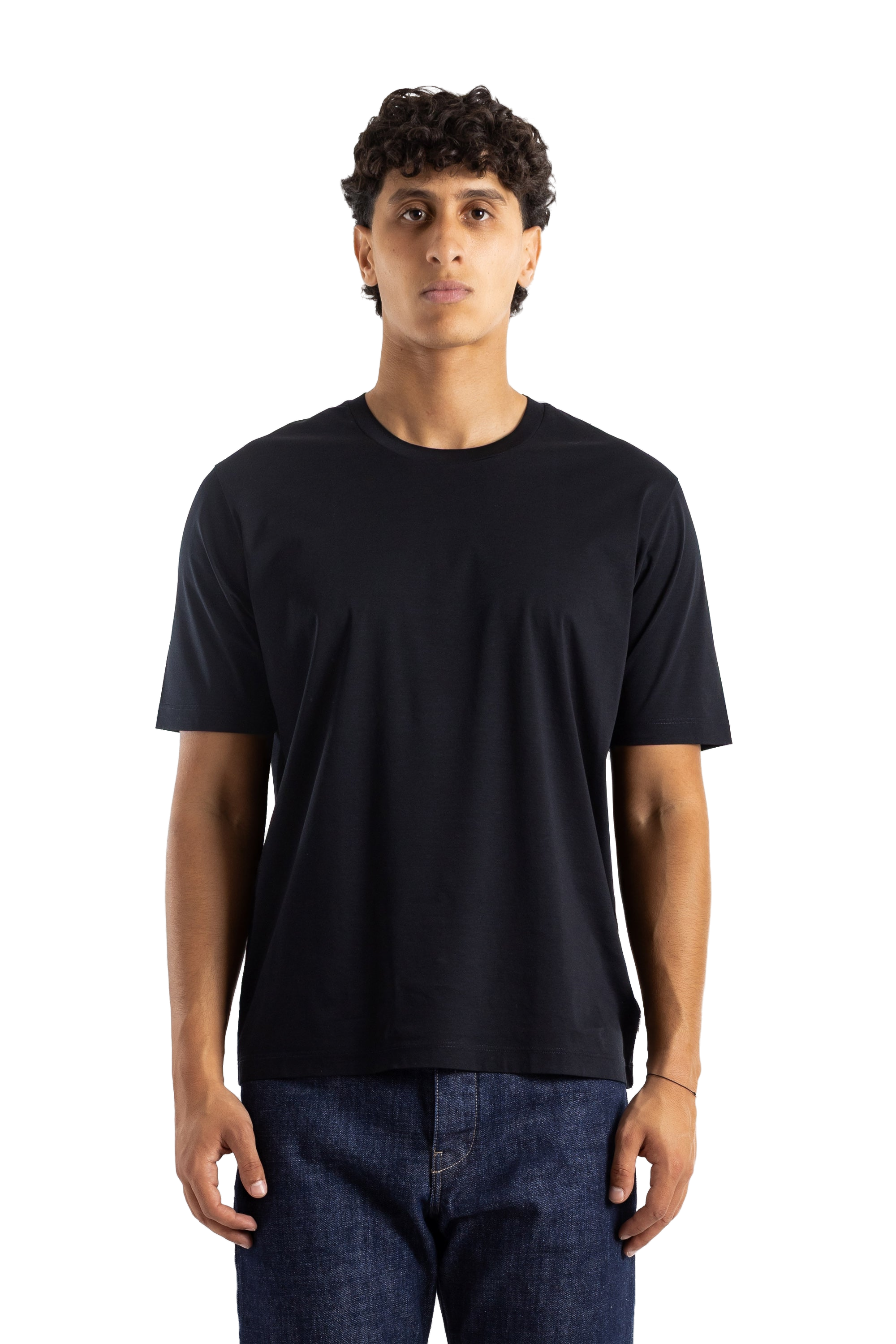 Camiseta de algodón con cuello redondo de Jil Sander — Negra