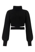 Andrea Adamo Ribbed Wool-Acrylic Turtleneck Sweater — Black