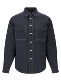 Fendi Cotton Overshirt with Contrast Stitching Shirt — Navy