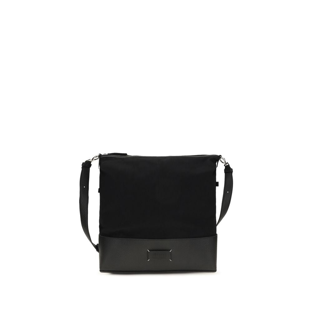 Maison Margiela Hammered Calf Leather Hobo Shoulder Bag — Black