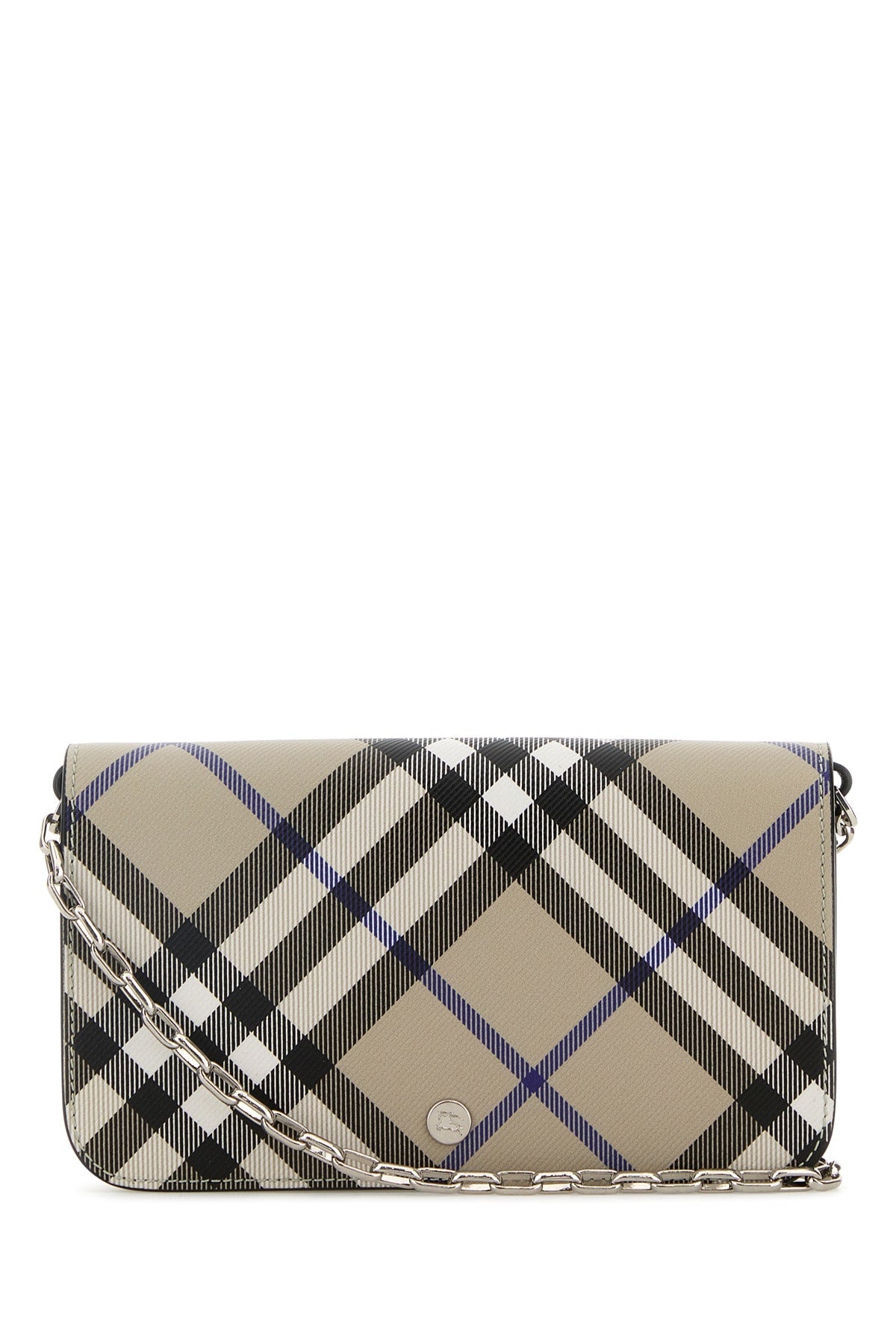 Burberry Check Printed Chain Wallet — Beige