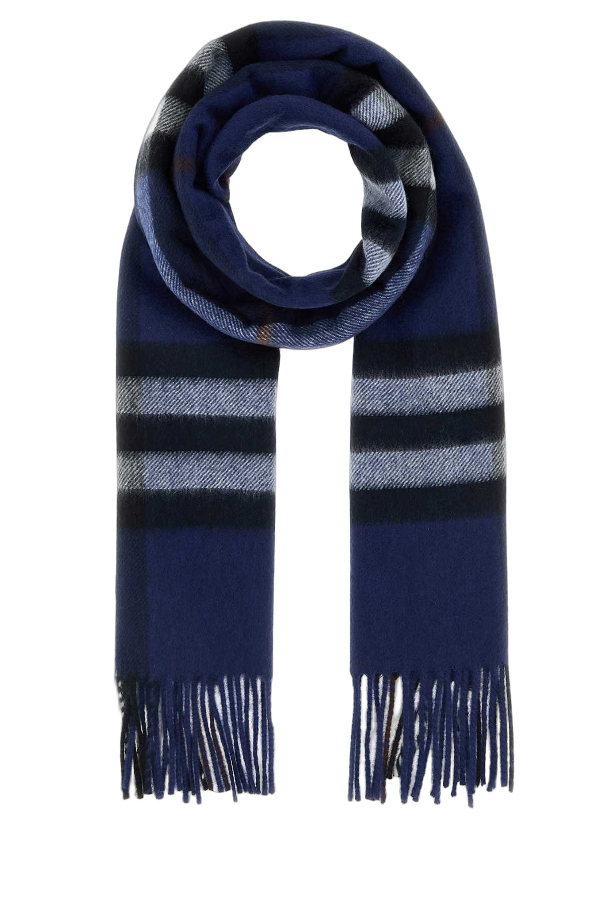 Burberry Striped Cashmere Scarf — Navy