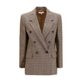 Chloé Checked Double-Breasted Wool Blazer — Beige