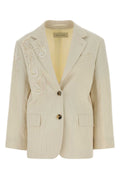 Dries Van Noten Embroidered Pinstripe Blazer — Beige