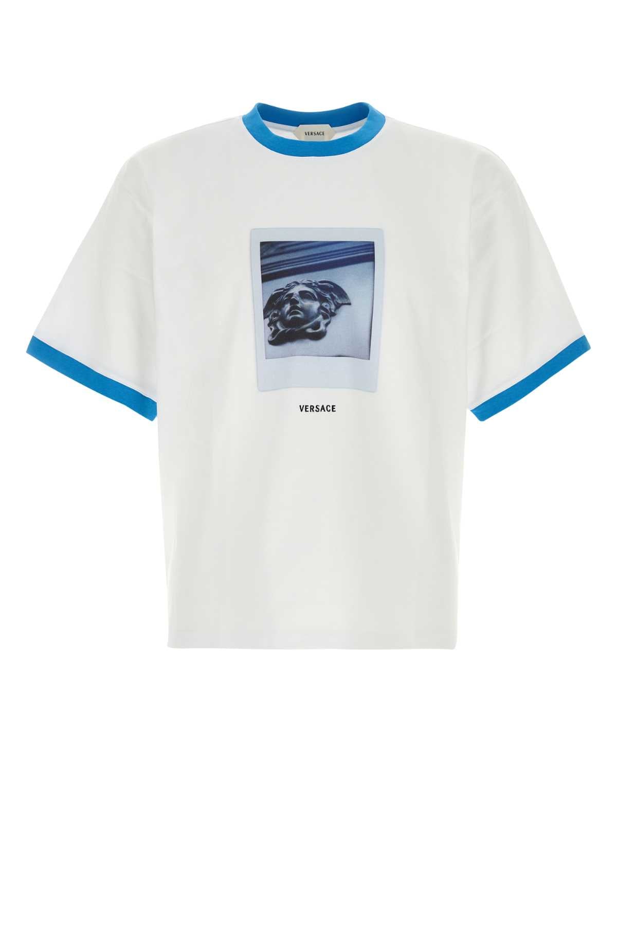 Versace Logo-Print Colorblock T-Shirt — White