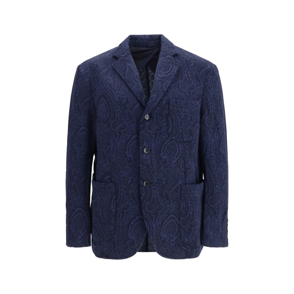 Etro Arnica Jacquard Wool-Blend Blazer — Navy