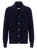 Brunello Cucinelli Ribbed Cotton Shawl-Neck Cardigan — Navy