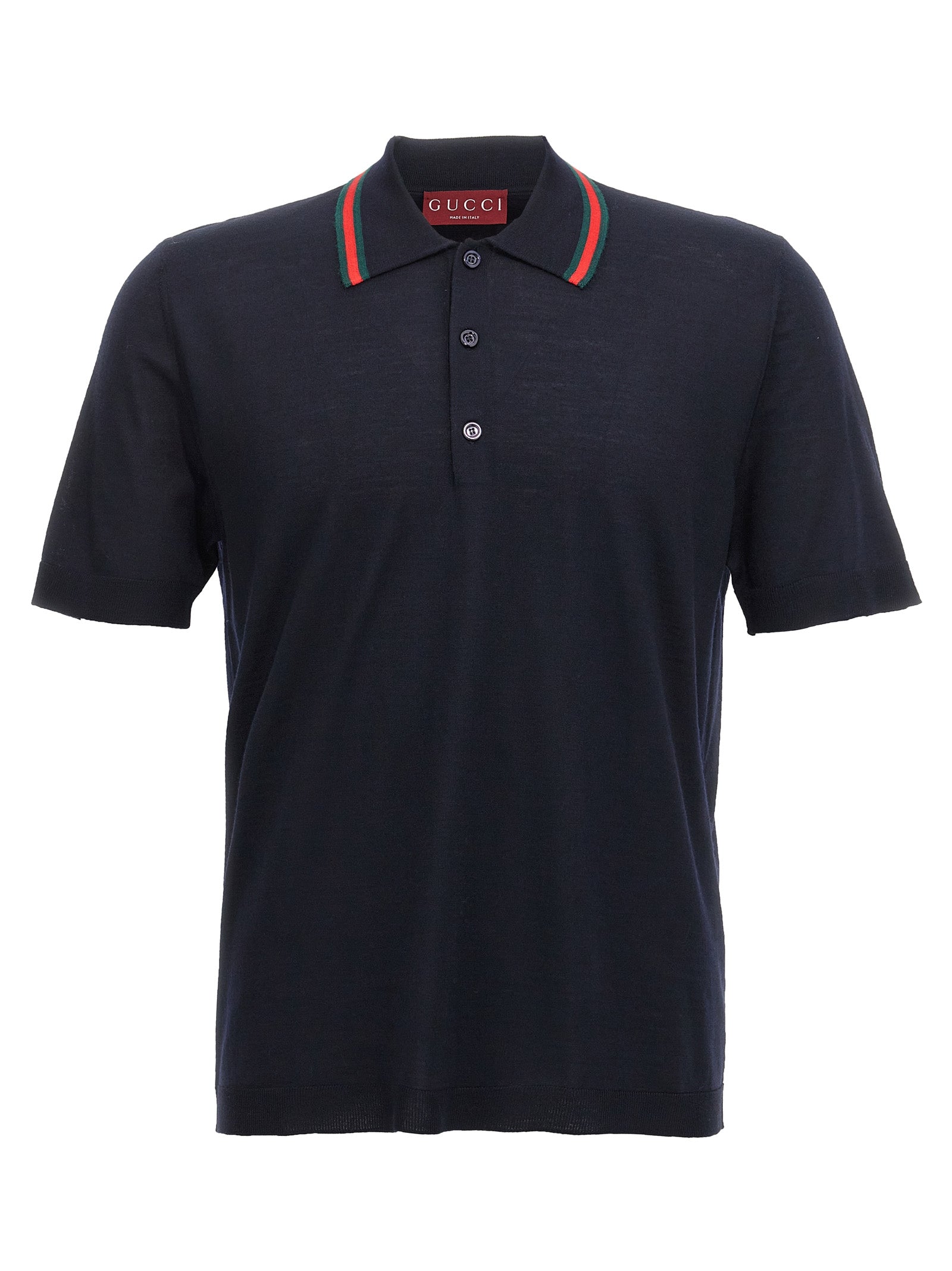 Gucci Web Stripe Wool Polo — Navy