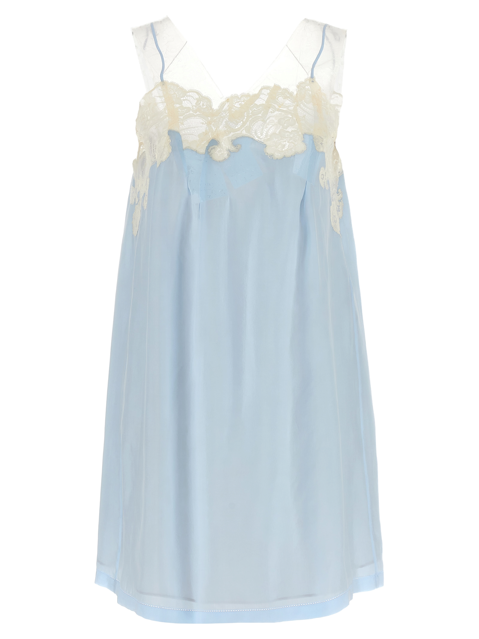 Maison Margiela Lace-Trim Cupro Dress — Blue