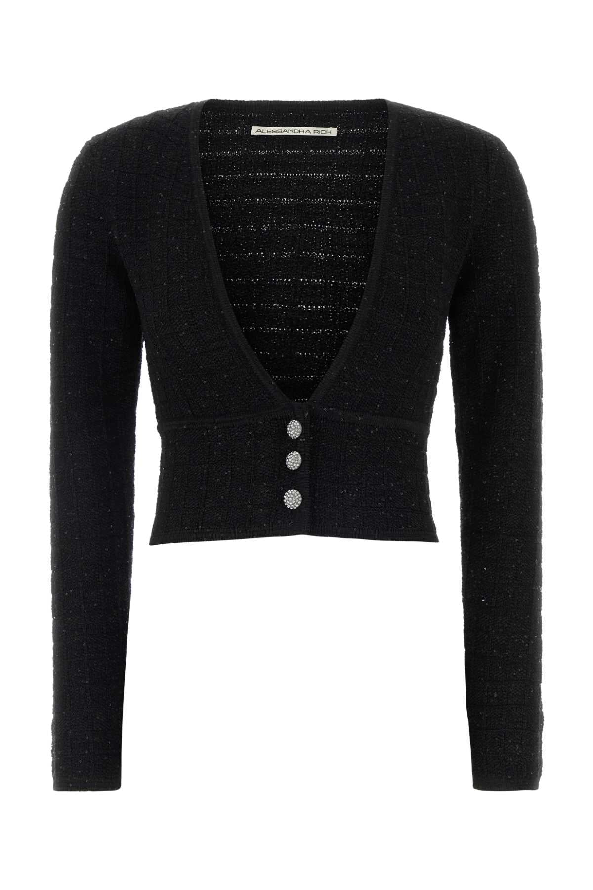 Alessandra Rich Sparkle-Knit Cardigan — Black