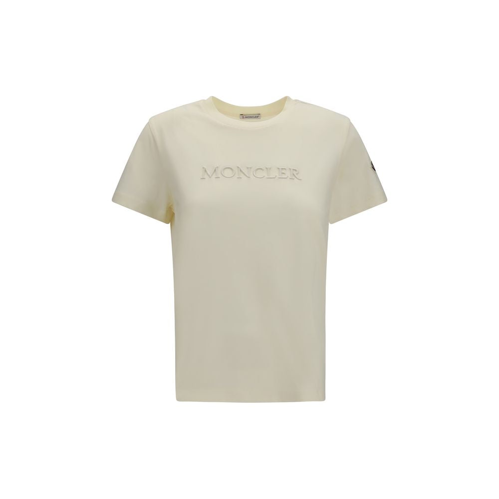 Moncler Tone-on-Tone Logo Embroidered T-Shirt — Beige