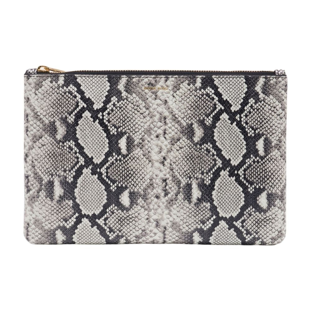 Anine Bing Python-Print Calfskin Clutch — Gray