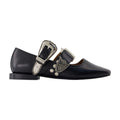 Toga Pulla Embellished Buckle Leather Ballerina — Black