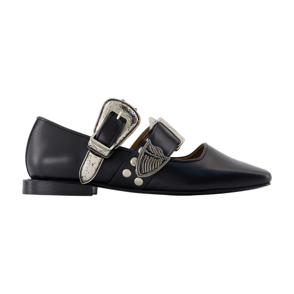 Toga Pulla Embellished Buckle Leather Ballerina — Black